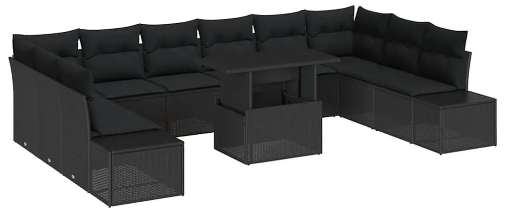 vidaXL Σετ Καναπέ Κήπου με αποθήκευση 11 pcs Μαύρο Πολυ ράταν