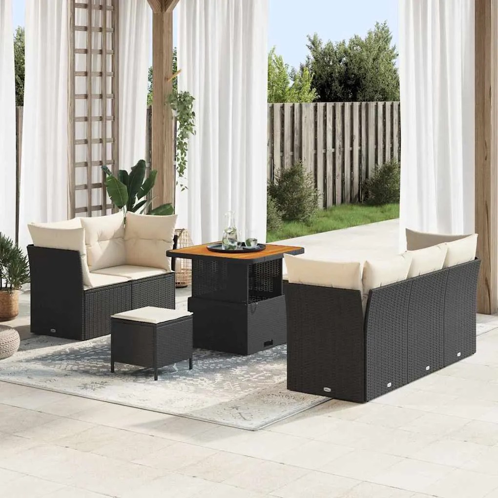 vidaXL Σετ Καναπέ Κήπου Ρυθμιζόμενο ύψος 8 pcs Μαύρο συνθετικό ρατάν