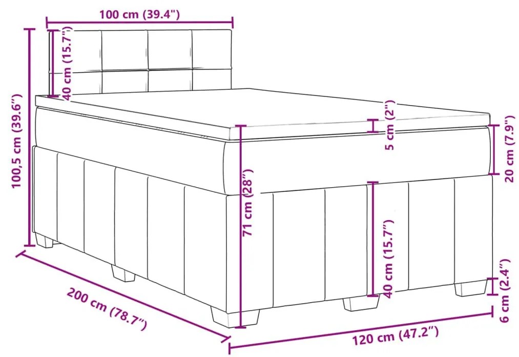 Κρεβάτι Boxspring με Στρώμα Σκούρο Γκρι 120x200 εκ. Υφασμάτινο - Γκρι