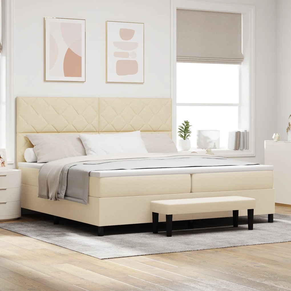 vidaXL Κρεβάτι με ελατήρια με στρώμα Κρεμ 200 x 200 cm ύφασμα