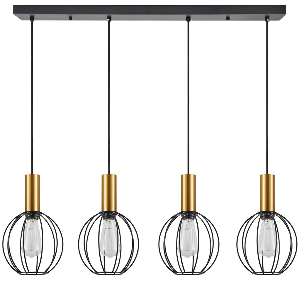 SE21-GM-4-4BL-GR1 ADEPT TUBE Gold Matt Pendant Black Metal Grid+