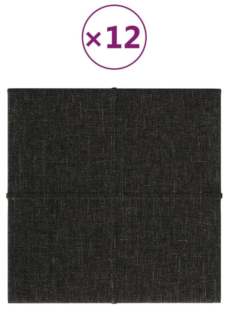 Πάνελ Τοίχου 12 τεμ. Μαύρος 30 x 30 εκ. 1,08 μ² Υφασμα - Μαύρο