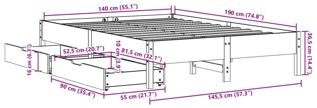 ΣΚΕΛΕΤΟΣ ΚΡΕΒΑΤΙΟΥ ΧΩΡΙΣ ΣΤΡΩΜΑ 140X190 ΕΚ ΜΑΣΙΦ ΞΥΛΟ ΠΕΥΚΟΥ 3301722