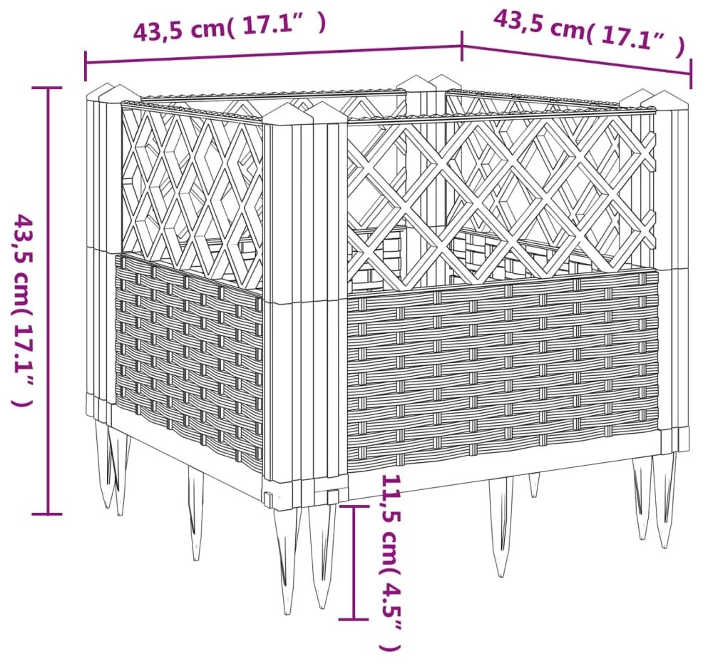 Ζαρντινιέρα με Πασσάλους Μπλε Γκρι 43,5x43,5x43,5 εκ. Πολυπροπυλένιο 368009