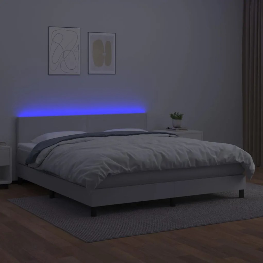 ΚΡΕΒΑΤΙ BOXSPRING ΜΕ ΣΤΡΩΜΑ &amp; LED ΛΕΥΚΟ 160X200 ΕΚ. ΣΥΝΘ. ΔΕΡΜΑ 3134112