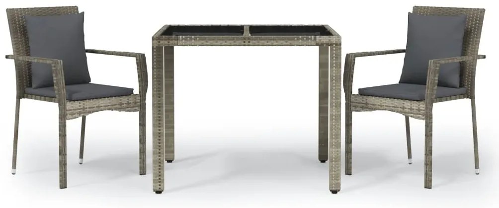 vidaXL Σετ Τραπεζαρίας Κήπου 3 τεμ. Γκρι Συνθ. Ρατάν με Μαξιλάρια