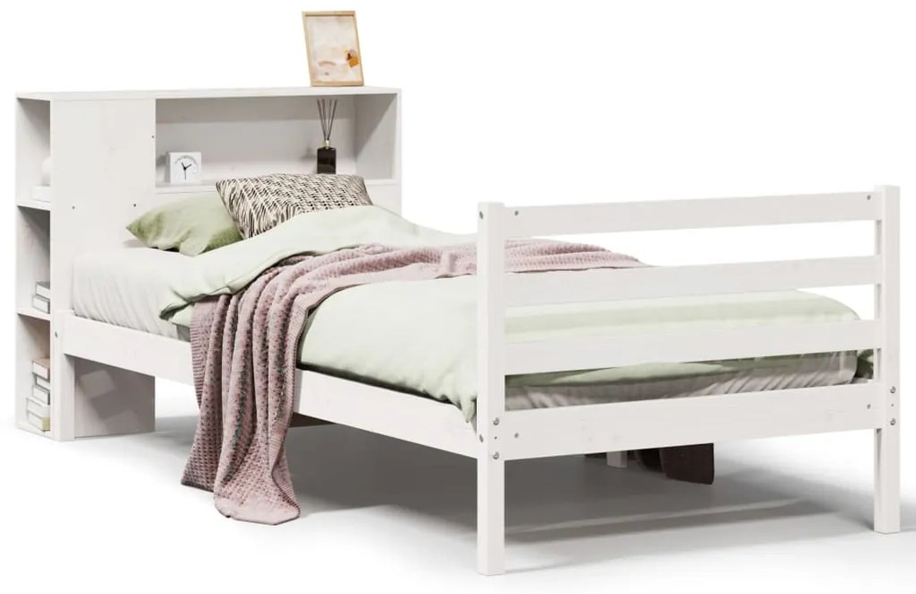 vidaXL Κρεβάτι Βιβλιοθήκη Χωρίς Στρώμα Λευκό 75x190 εκ Μασίφ Πεύκο