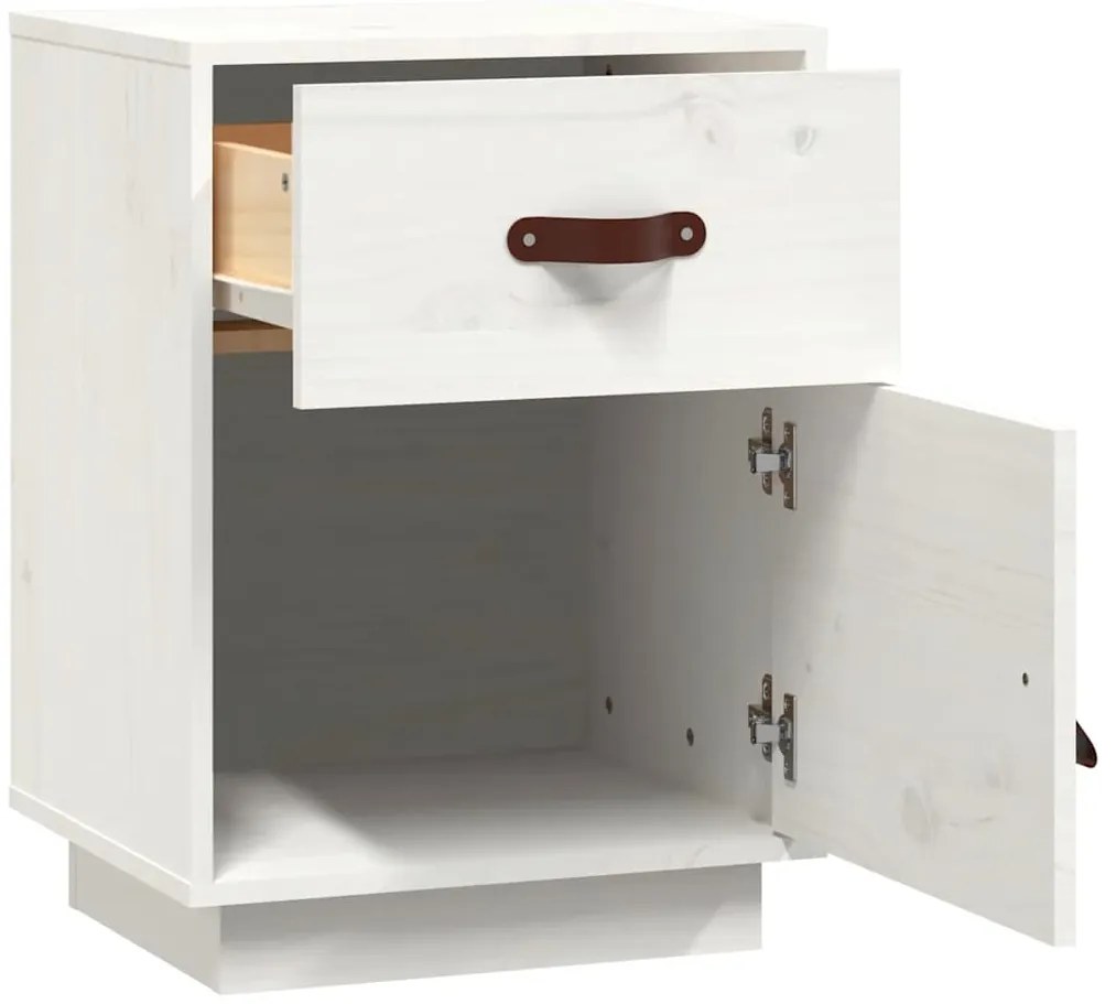 vidaXL Κομοδίνα 2 τεμ. Λευκά 40 x 34 x 55 εκ. από Μασίφ Ξύλο Πεύκου