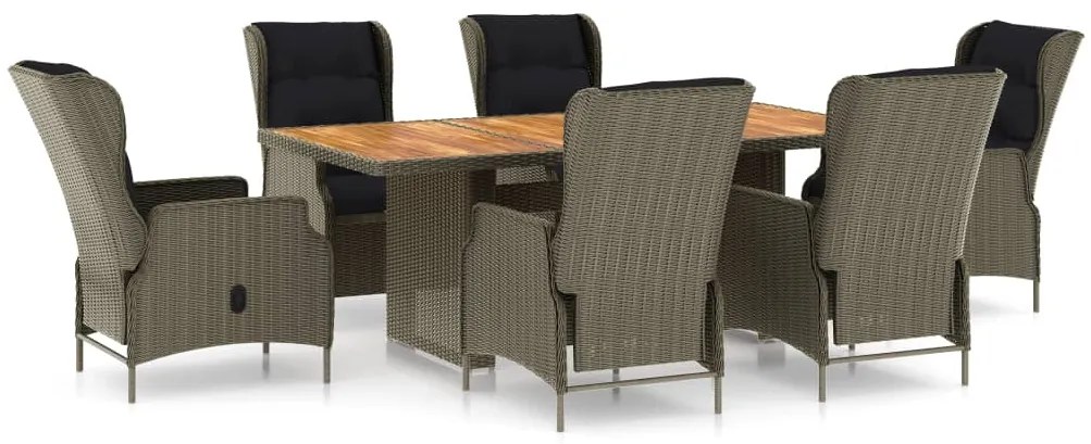 vidaXL Σετ Τραπεζαρίας Εξ. Χώρου 7 τεμ. Καφέ Συνθ. Ρατάν με Μαξιλάρια