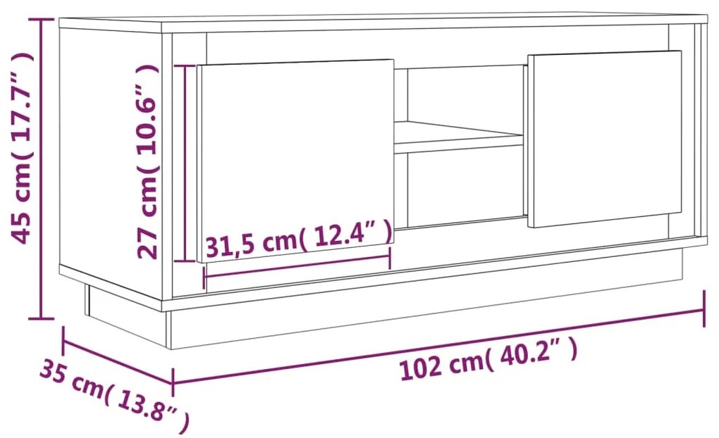 Έπιπλο Τηλεόρασης Γυαλ. Λευκό 102x35x45 εκ. Επεξεργασμένο Ξύλο - Λευκό