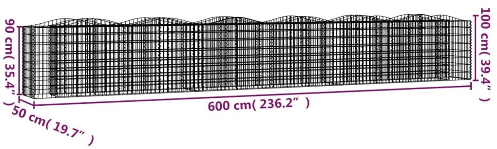 vidaXL Συρματοκιβώτιο Τοξωτό 600x50x100 εκ. από Γαλβανισμένο Σίδερο