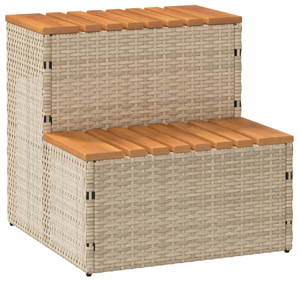 vidaXL Βήμα υδρομασάζ Μπεζ 50x50x50,5εκ. Συνθετικό Ρατάν/Μασίφ Ακακίας