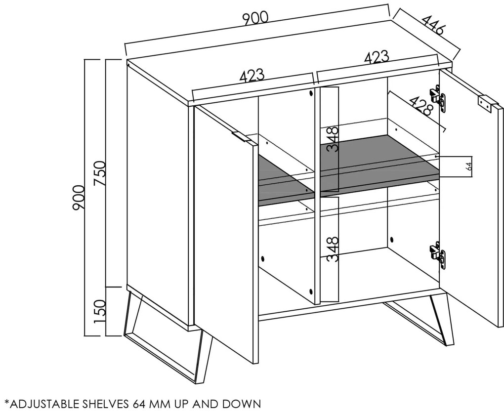 Μπουφές από Ξύλο VECTOR XL Δρυς 90x44.6x90cm