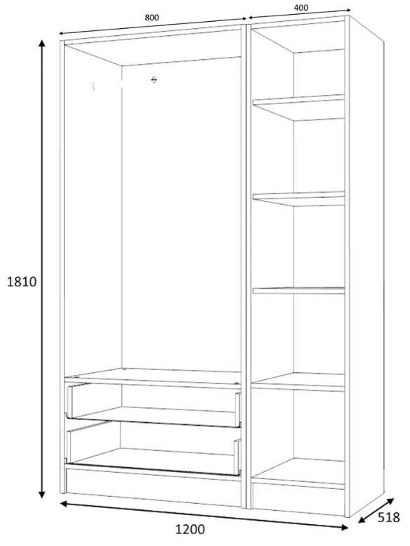 Ντουλάπα ρούχων Ricardo Megapap τρίφυλλη χρώμα λευκό 120x51,8x181εκ.