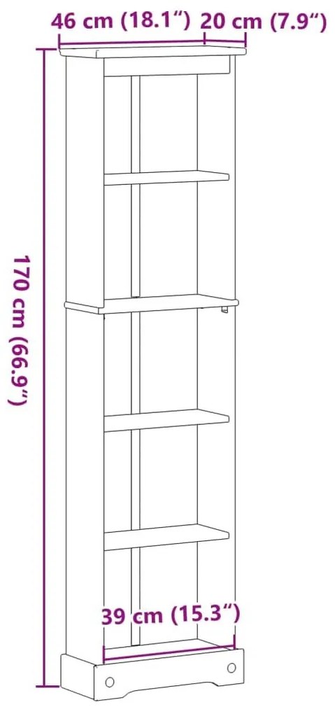 Βιβλιοθήκη Corona 46x20x170 εκ. από Μασίφ Ξύλο Πεύκου - Καφέ