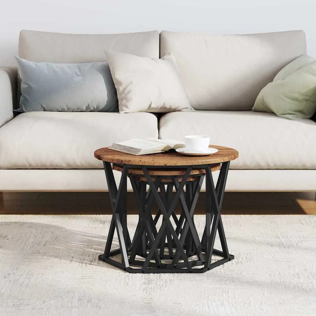 vidaXL Κομοδίνο Μονάδας 3 pcs Παλιό Ξύλο Μηχανισμένο ξύλο και ατσάλι