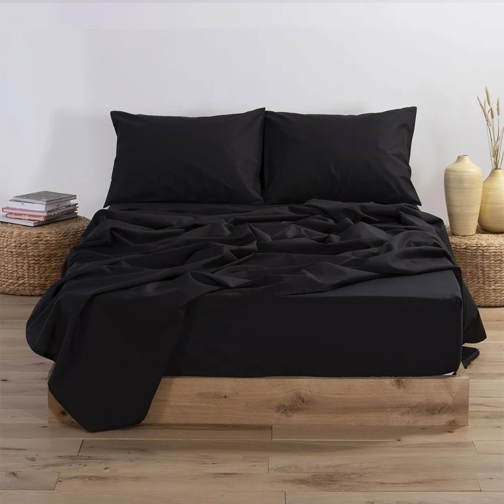 Σεντόνι Basic Με Λάστιχο Black Nef-Nef Homeware Διπλό 140x230cm 100% Βαμβάκι