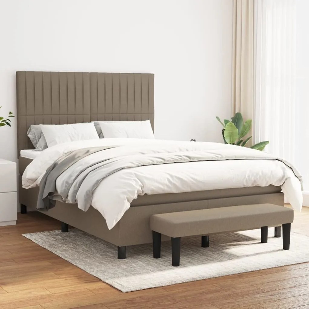 Κρεβάτι Boxspring με Στρώμα Taupe 140x200 εκ. Υφασμάτινο - Μπεζ-Γκρι