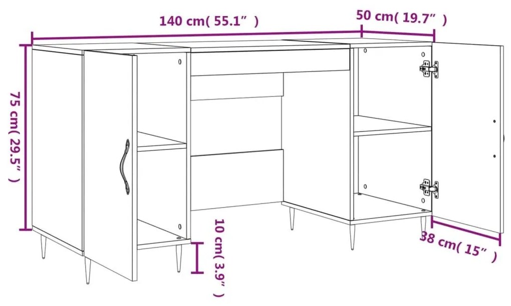 Γραφείο Μαύρο 140 x 50 x 75 εκ. από Επεξεργασμένο Ξύλο - Μαύρο