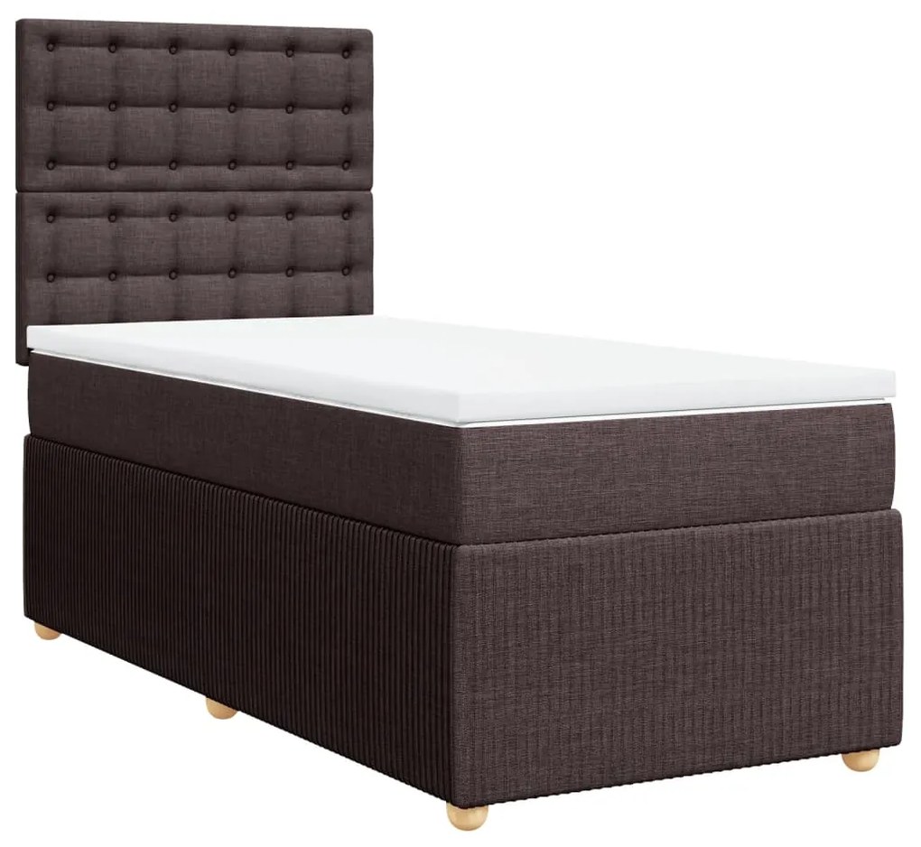 vidaXL Κρεβάτι Boxspring με Στρώμα Σκούρο Καφέ 100x200 εκ. Υφασμάτινο