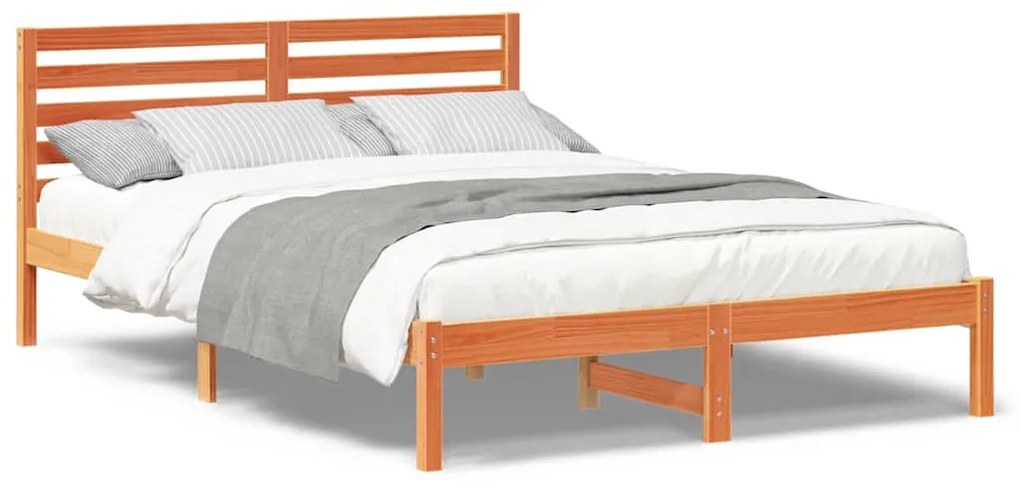 vidaXL Σκελετός Κρεβατιού με κεφαλάρι Κερωτό καφέ 140 x 220 cm