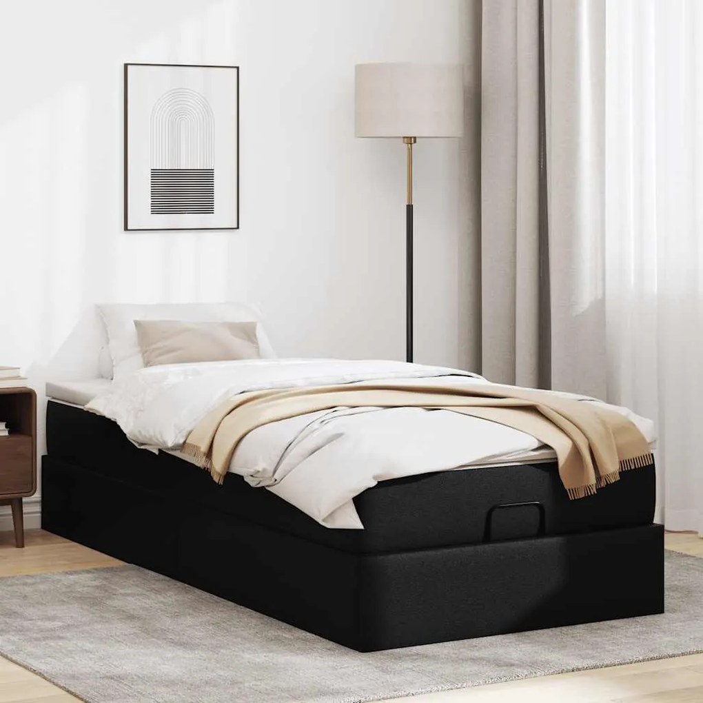 vidaXL Οθωμανικό κρεβάτι με στρώμα Μαύρο 100x200cm Faux Leather