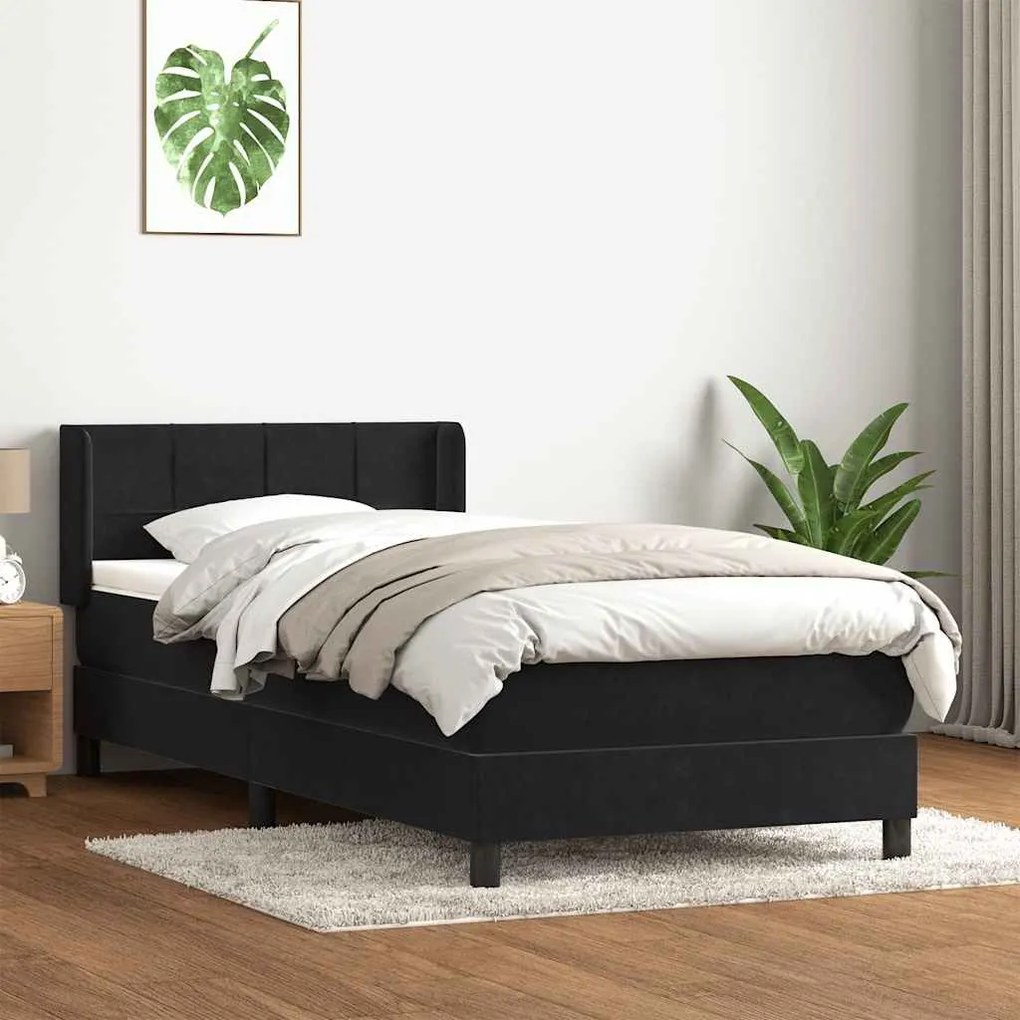 Box Spring Κρεβάτι με στρώμα Μαύρο 100x220 εκ. Βελούδινο - Μαύρο