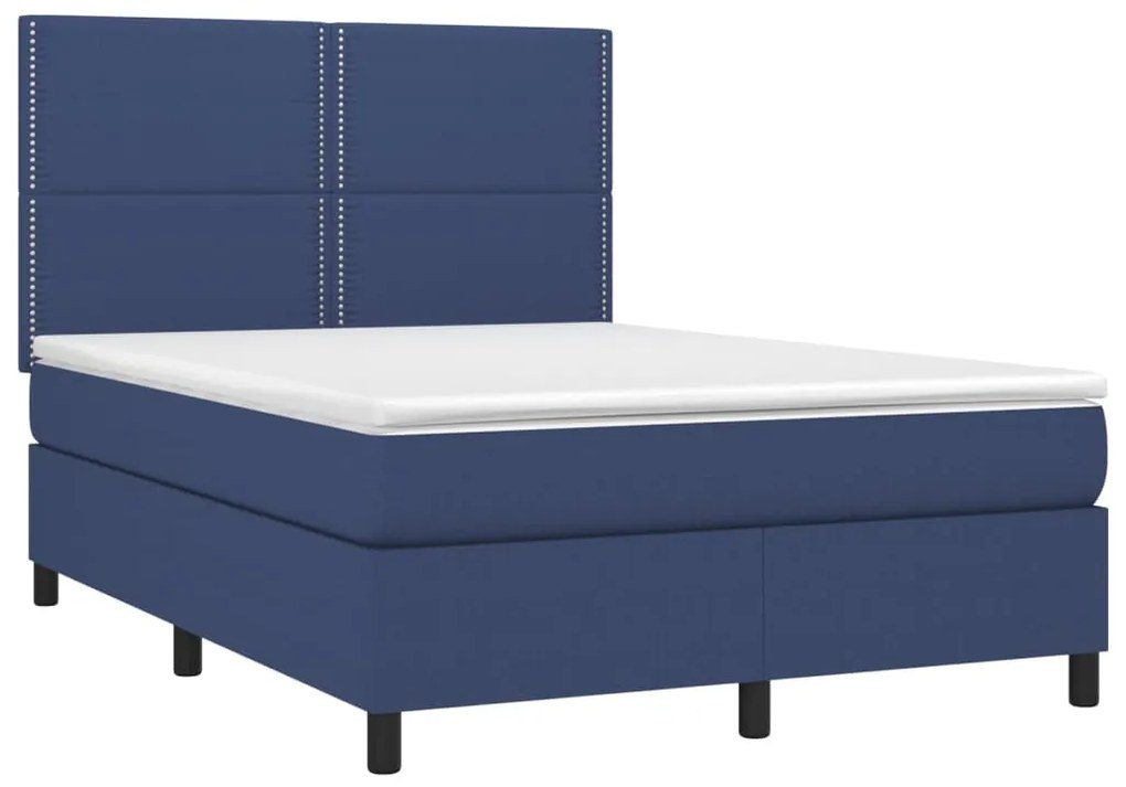 Κρεβάτι Boxspring με Στρώμα Μπλε 140x200 εκ. Υφασμάτινο - Μπλε