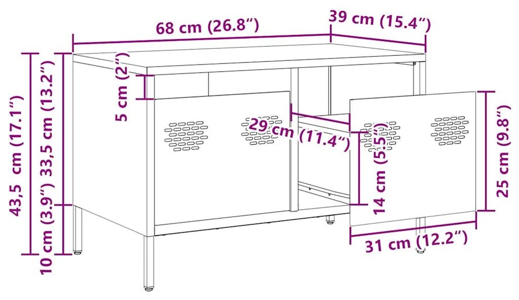 Έπιπλο Τηλεόρασης Λευκό 68x39x43,5 εκ. Ατσάλι Ψυχρής Έλασης - Λευκό