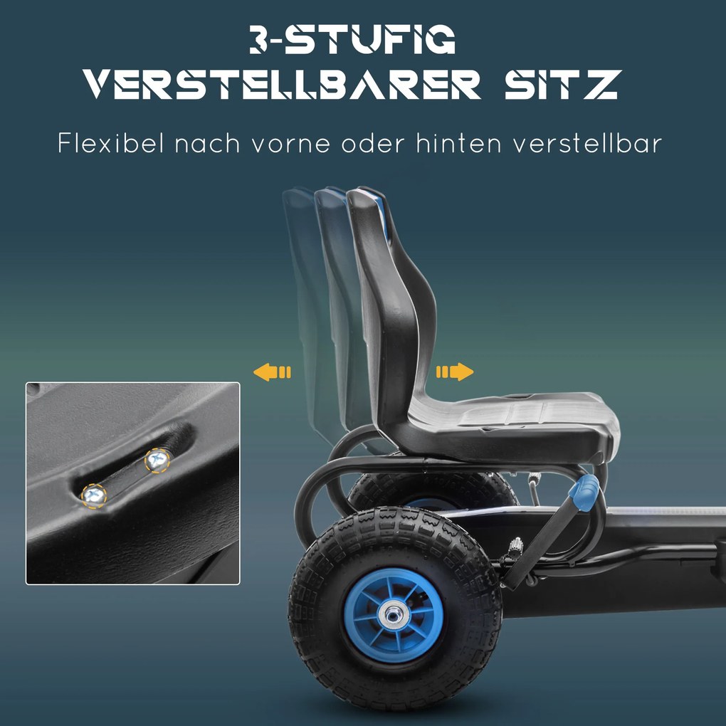 HOMCOM Παιδικό Καρτ, με πεντάλ, ρυθμιζόμενο κάθισμα, εσωτερικού και εξωτερικού χώρου, από 5 ετών, μπλε+μαύρο, 121 x 58 x 61 εκ.