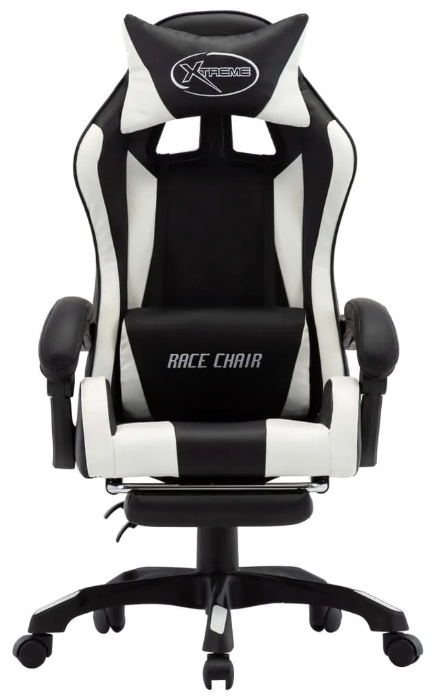 vidaXL Καρέκλα Racing με Υποπόδιο Λευκή/Μαύρη από Συνθετικό Δέρμα
