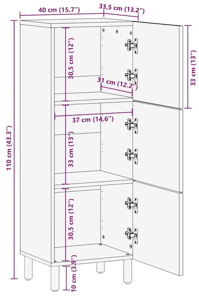 Ψηλός Μπουφές 40x33,5x110 εκ. από Ακατέργαστο Ξύλο Μάνγκο - Καφέ