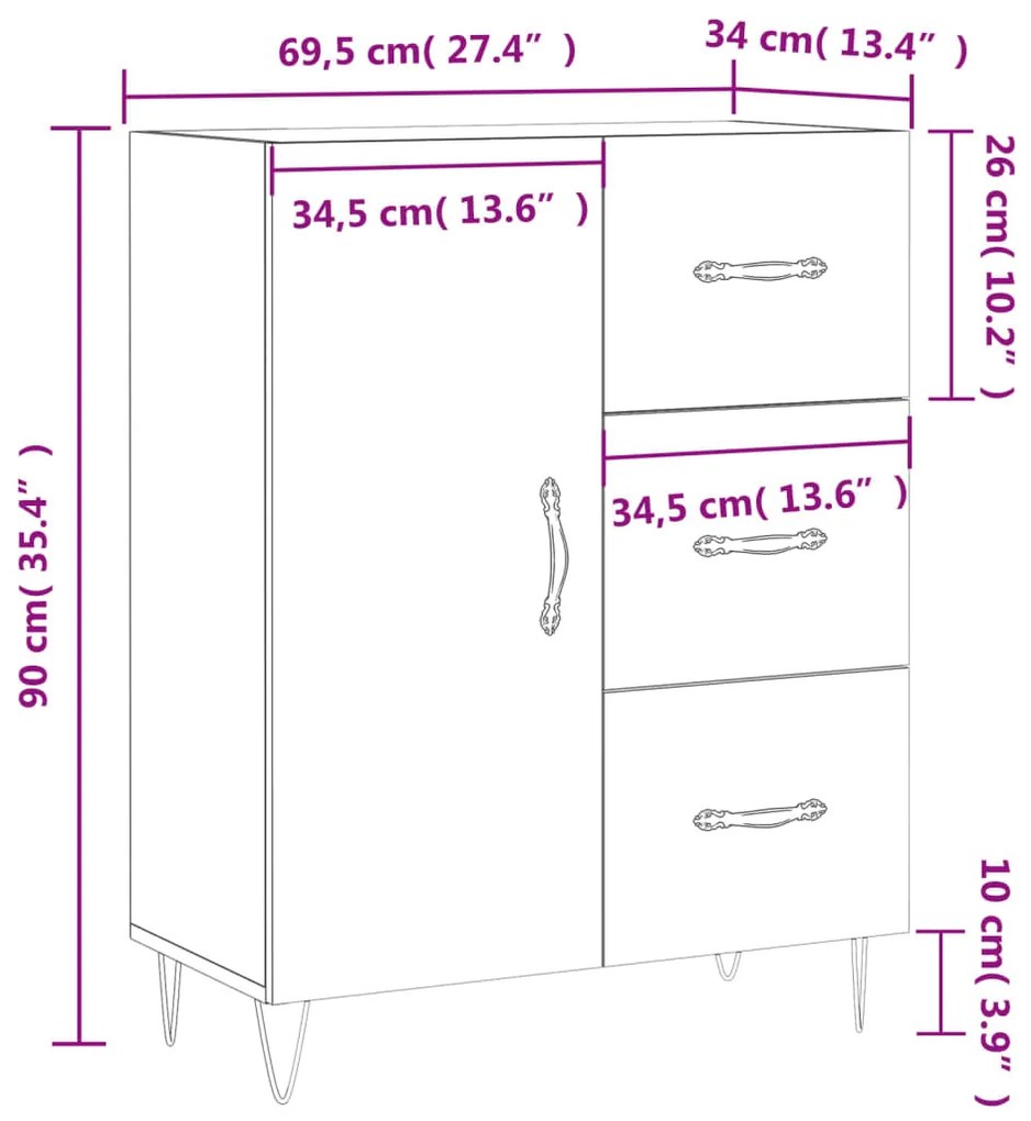 Ντουλάπι Sonoma Δρυς 69,5 x 34 x 90 εκ. από Επεξεργασμένο Ξύλο - Καφέ