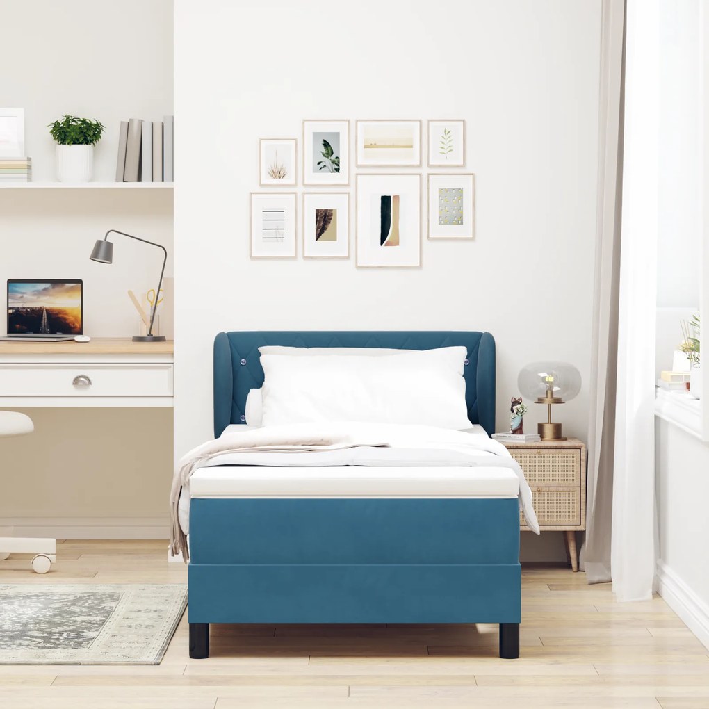 vidaXL Κρεβάτι με Στρώμα Dark Blue 90x190 cm Βαθύ Βελούδο