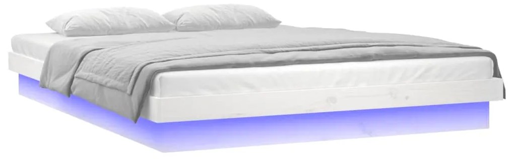 vidaXL Πλαίσιο Κρεβατιού με LED Λευκό 200 x 200 εκ. από Μασίφ Ξύλο