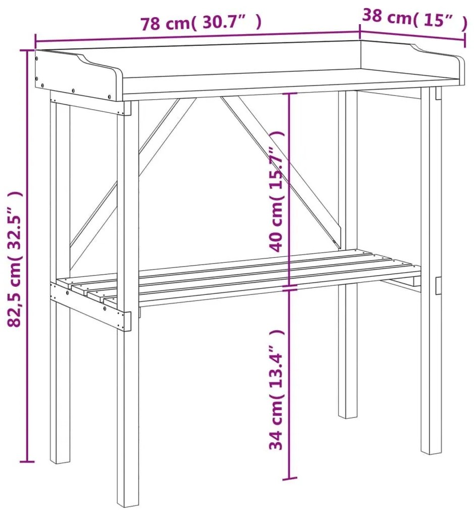 Τραπέζι Φυτών με Ράφι 78 x 38 x 82,5 εκ. από Μασίφ Ξύλο Ελάτης - Καφέ