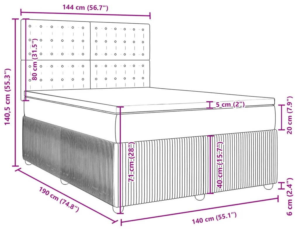 Κρεβάτι Boxspring με Στρώμα Ροζ 140x190 εκ. Βελούδινο - Ροζ