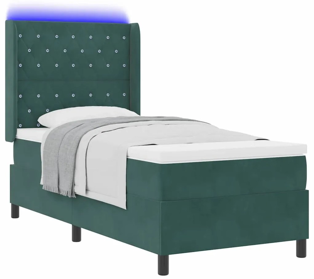 vidaXL Κρεβάτι Box Spring LED με Στρώμα Σκούρο Πράσινο 100 x 200 cm