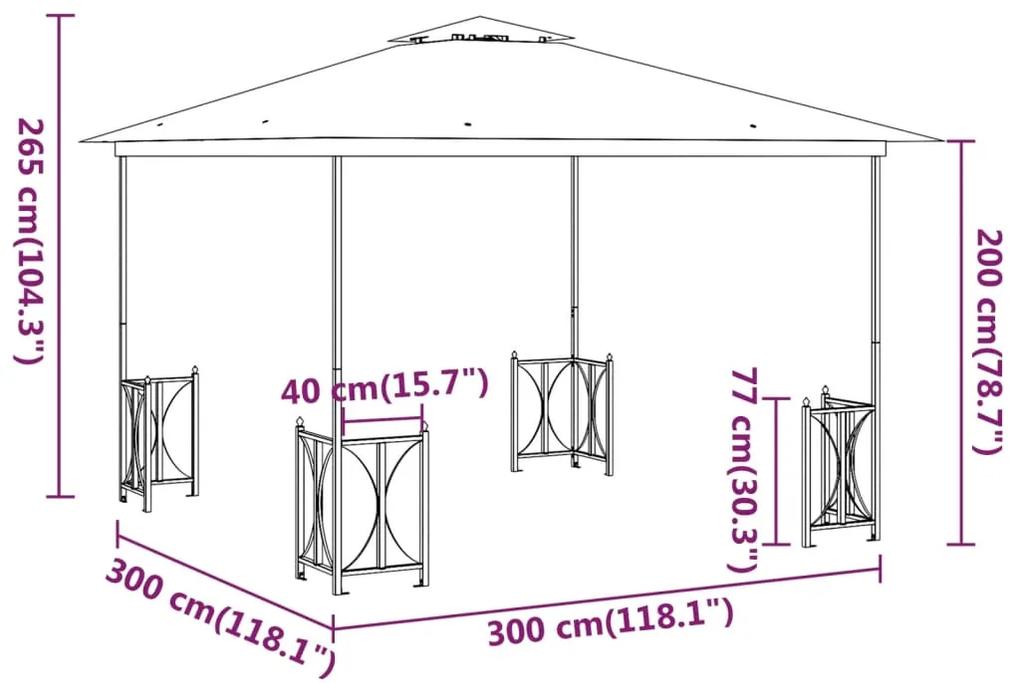 vidaXL Κιόσκι με Πλευρικά Τοιχώματα και Διπλή Οροφή Taupe 3 x 3 μ.
