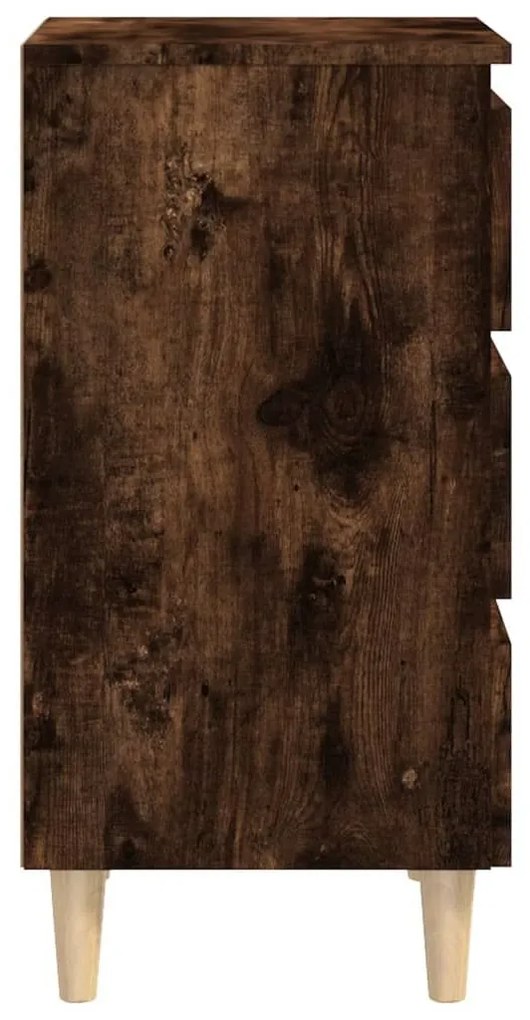 Κομοδίνο Καπνιστή Δρυς 40 x 35 x 69 εκ. με Μασίφ Ξύλινα Πόδια - Καφέ