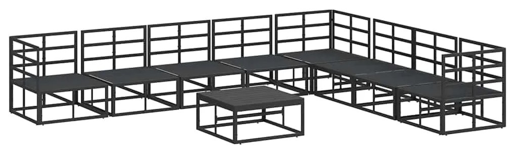 vidaXL Σετ Καναπέ Κήπου με μαξιλάρι 9 pcs Μαύρο Αλουμίνιο