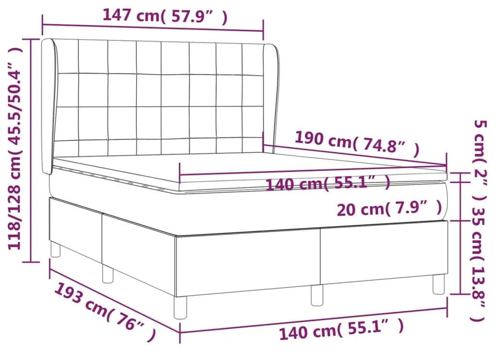 Κρεβάτι Boxspring με Στρώμα Σκούρο Μπλε 140x190 εκ. Βελούδινο - Μπλε