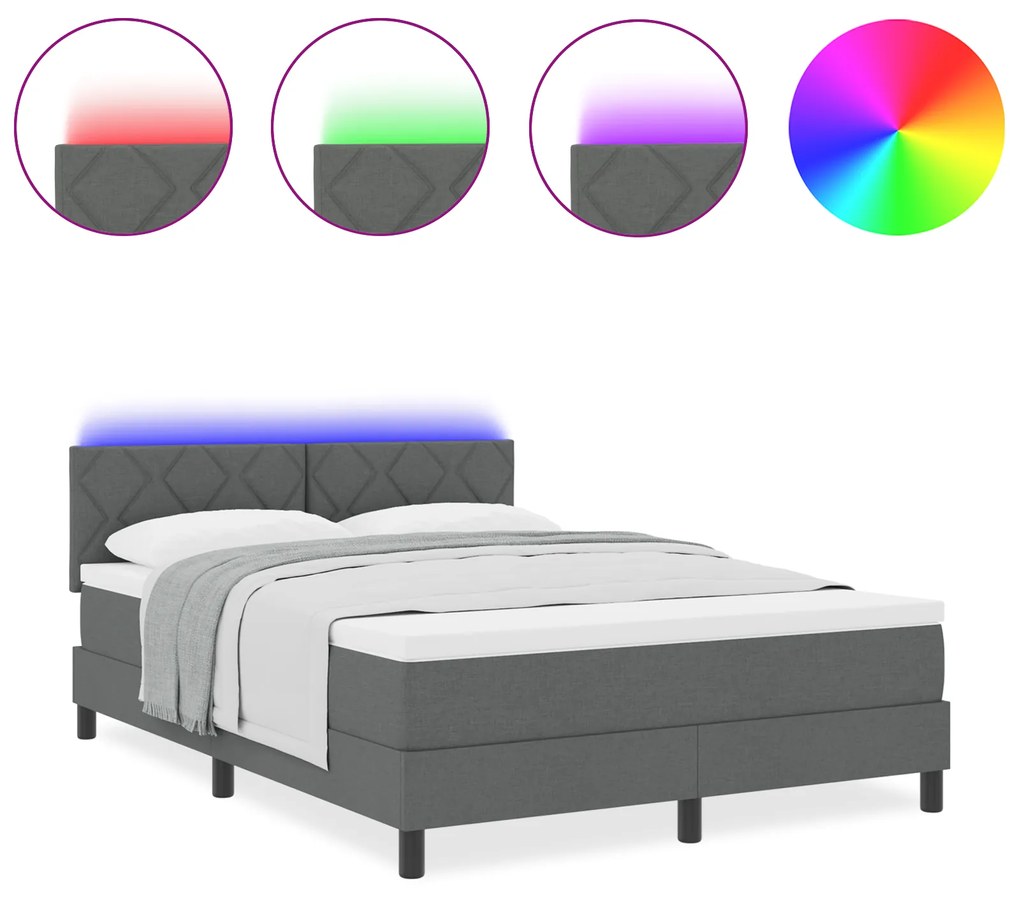 vidaXL Κρεβάτι με Ανατομική Βάση με Στρώμα & LED Σκούρο Γκρίζο 160x200 εκ. Ύφασμα