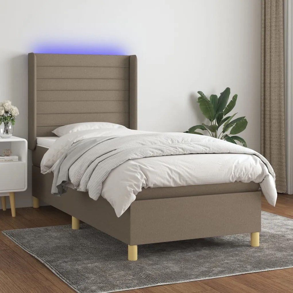 vidaXL Κρεβάτι Boxspring με Στρώμα &amp; LED Taupe 100x200 εκ. Υφασμάτινο