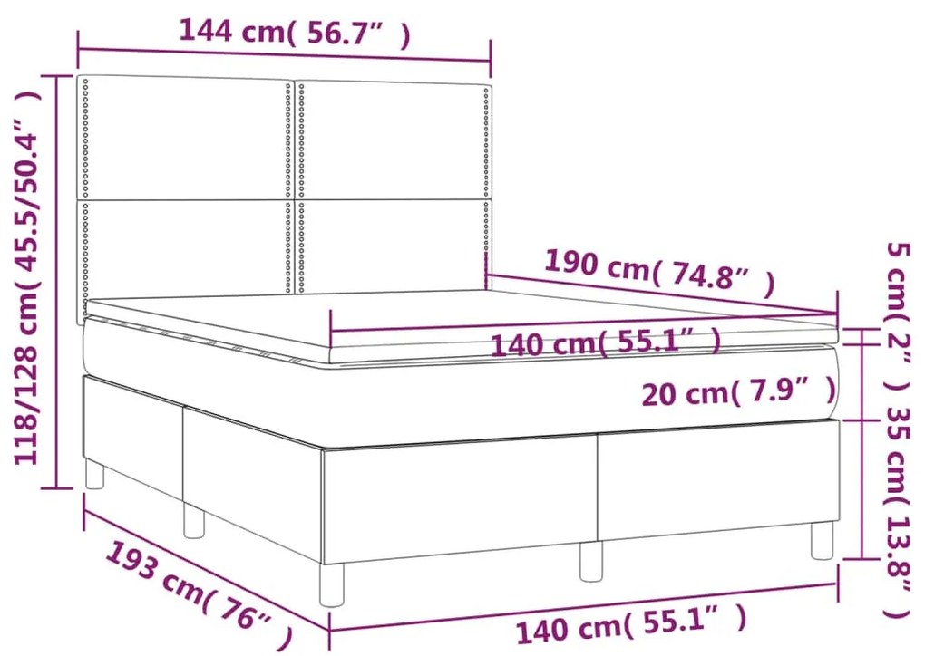 Κρεβάτι Boxspring με Στρώμα &amp; LED Σκ.Γκρι 140x190εκ. Υφασμάτινο - Γκρι