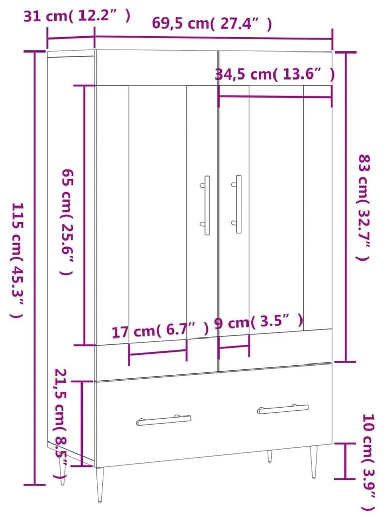 Ντουλάπα Λευκή 69,5 x 31 x 115 εκ. από Επεξεργασμένο Ξύλο - Λευκό