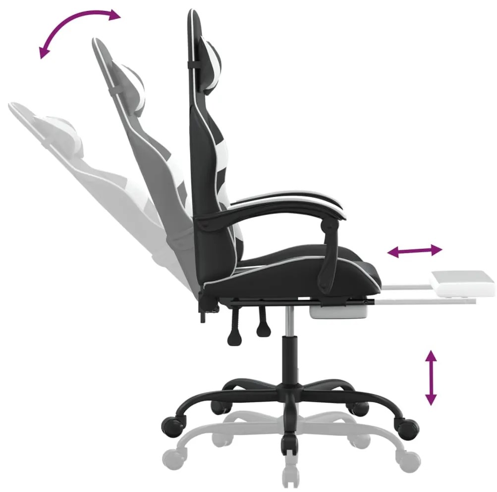 vidaXL Καρέκλα Gaming Μασάζ Υποπόδιο Μαύρο/Λευκό από Συνθετικό Δέρμα