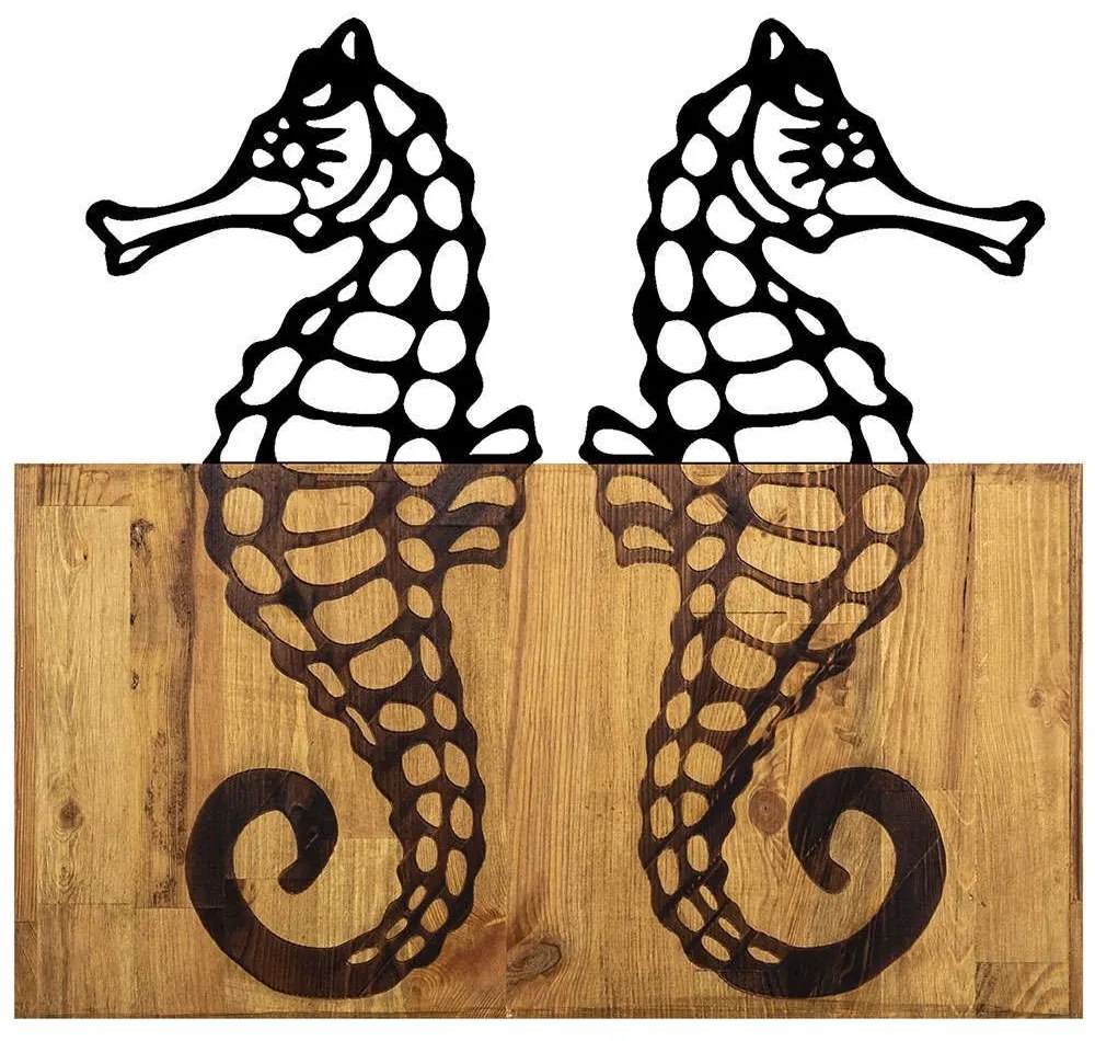 Διακοσμητικό Τοίχου Seahorse 899SKL2183 58x3x53cm Walnut-Black Wallity Μέταλλο,Ξύλο