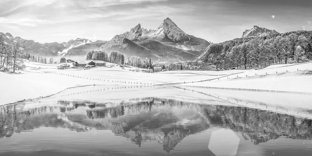 Απεικόνιση χιονισμένο τοπίο στις Άλπεις σε ασπρόμαυρο - 120x60