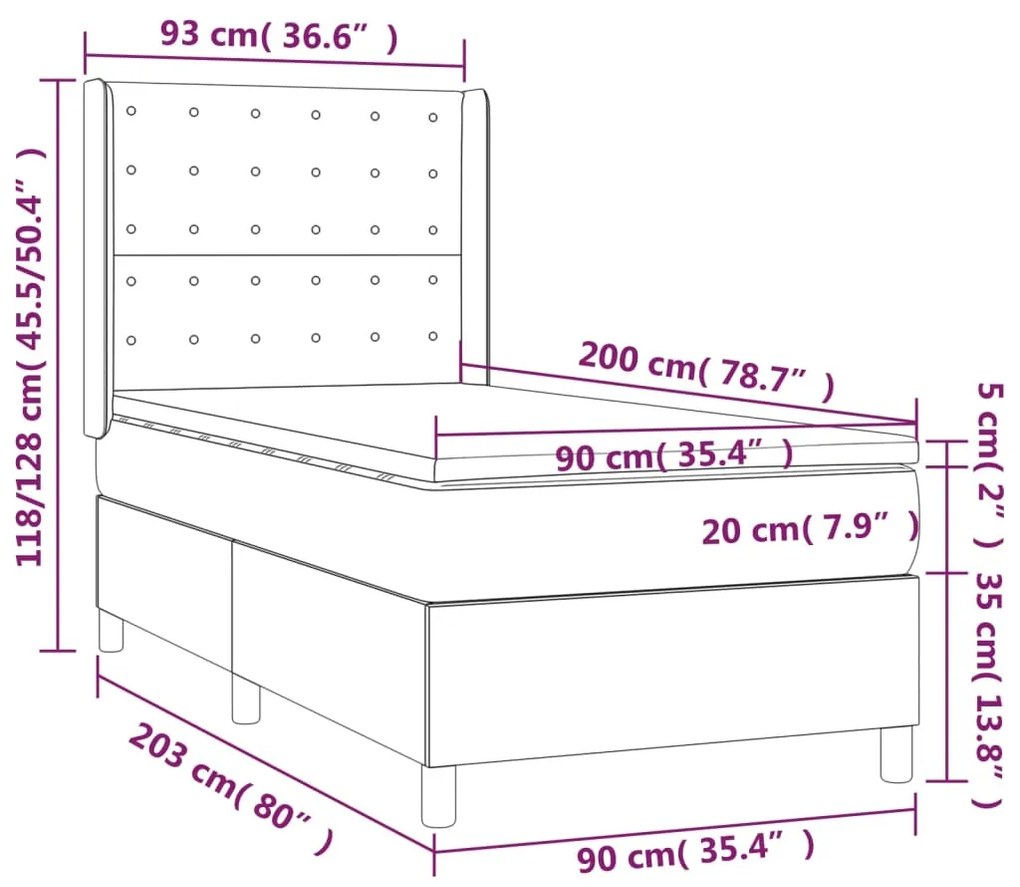 vidaXL Κρεβάτι Boxspring με Στρώμα Μαύρο 90x200εκ. από Συνθετικό Δέρμα
